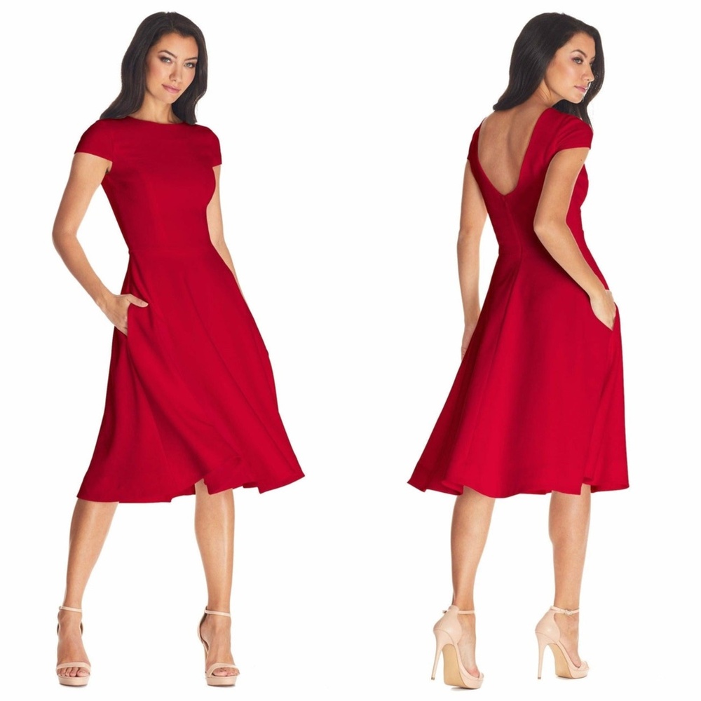 NEW DRESS THE POPULATION Livia GARNET Red Fit & Flare MIDI Cocktail DRESS S - Picture 2 of 14